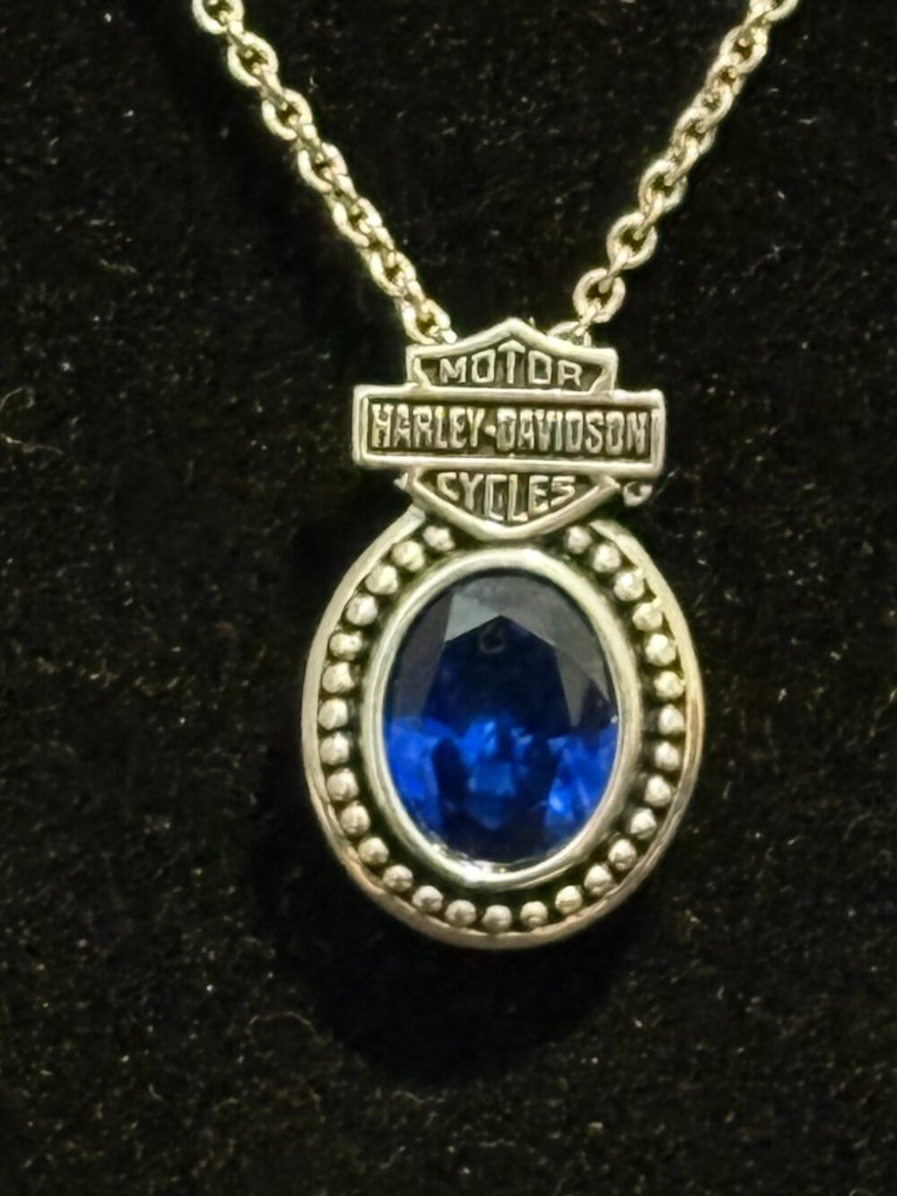 HARLEY DAVIDSON STERLING SILVER BLUE STONE NECKLACE 18"
